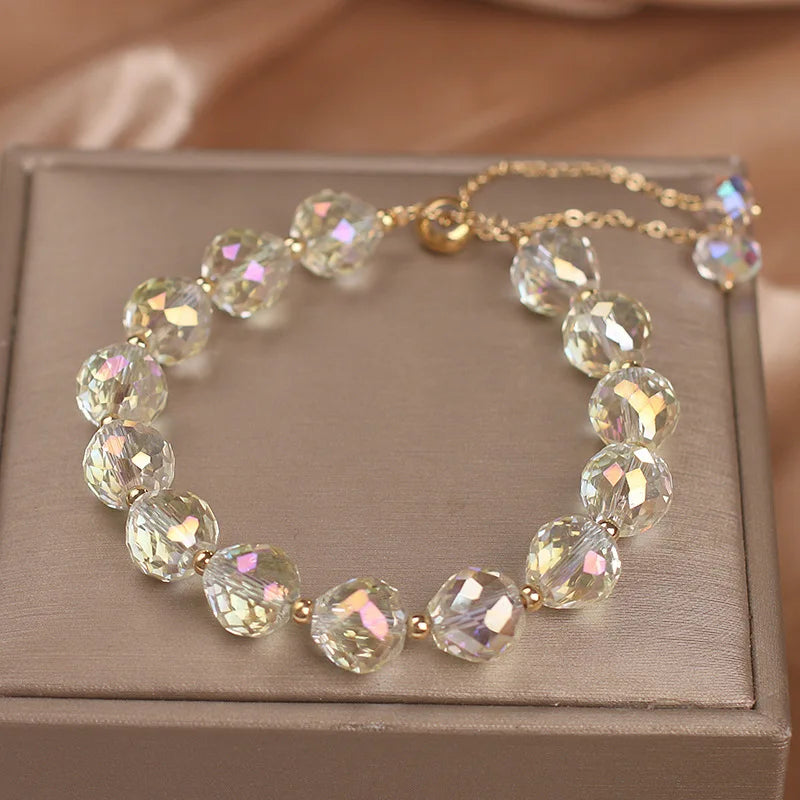 Crystal Woven Female Bracelet New Fashion Shiny Crystal Stone Beads Elasticity Rope Bracelets for Women Sweet Jewelry