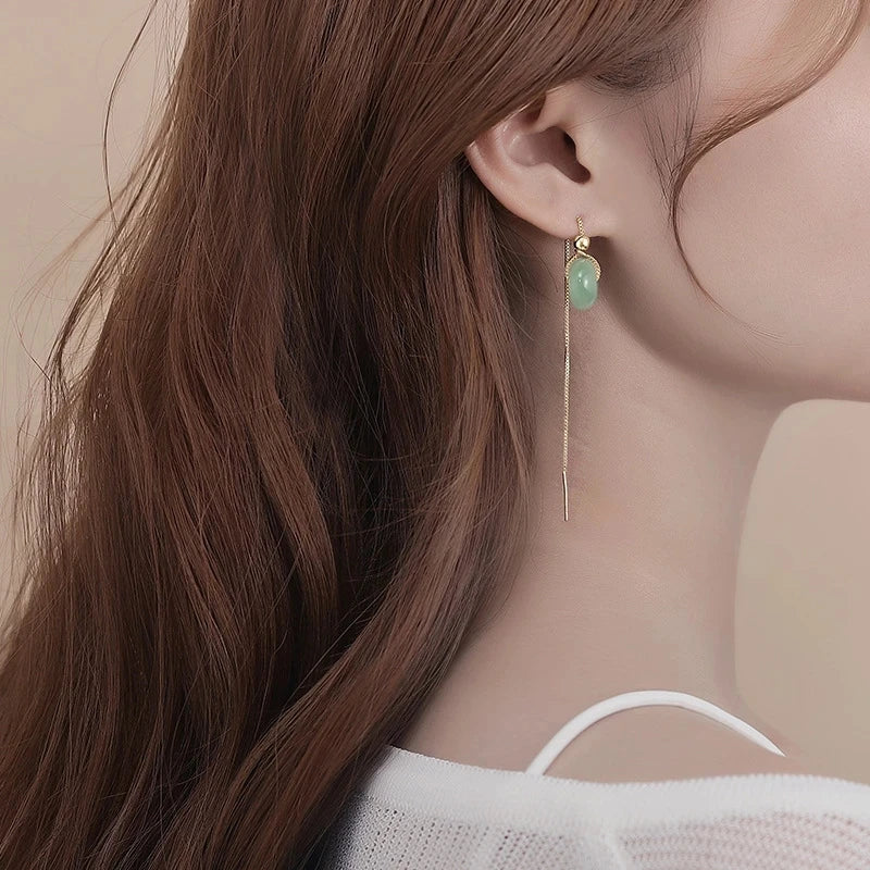 VENTFILLE Gold Color Hetian Jade Earrings for Women Green Round Jewelry Girls Gift  Dropshipping Wholesale