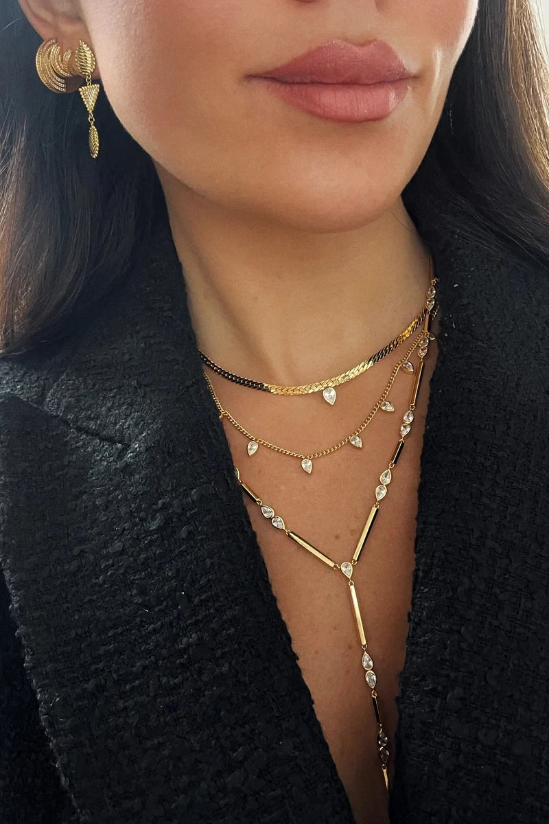 Gold Color Geometric Various Shaped Bezel CZ Plain Bar Charm Double Layer Sexy Fashion Women Hand Chain Bracelets