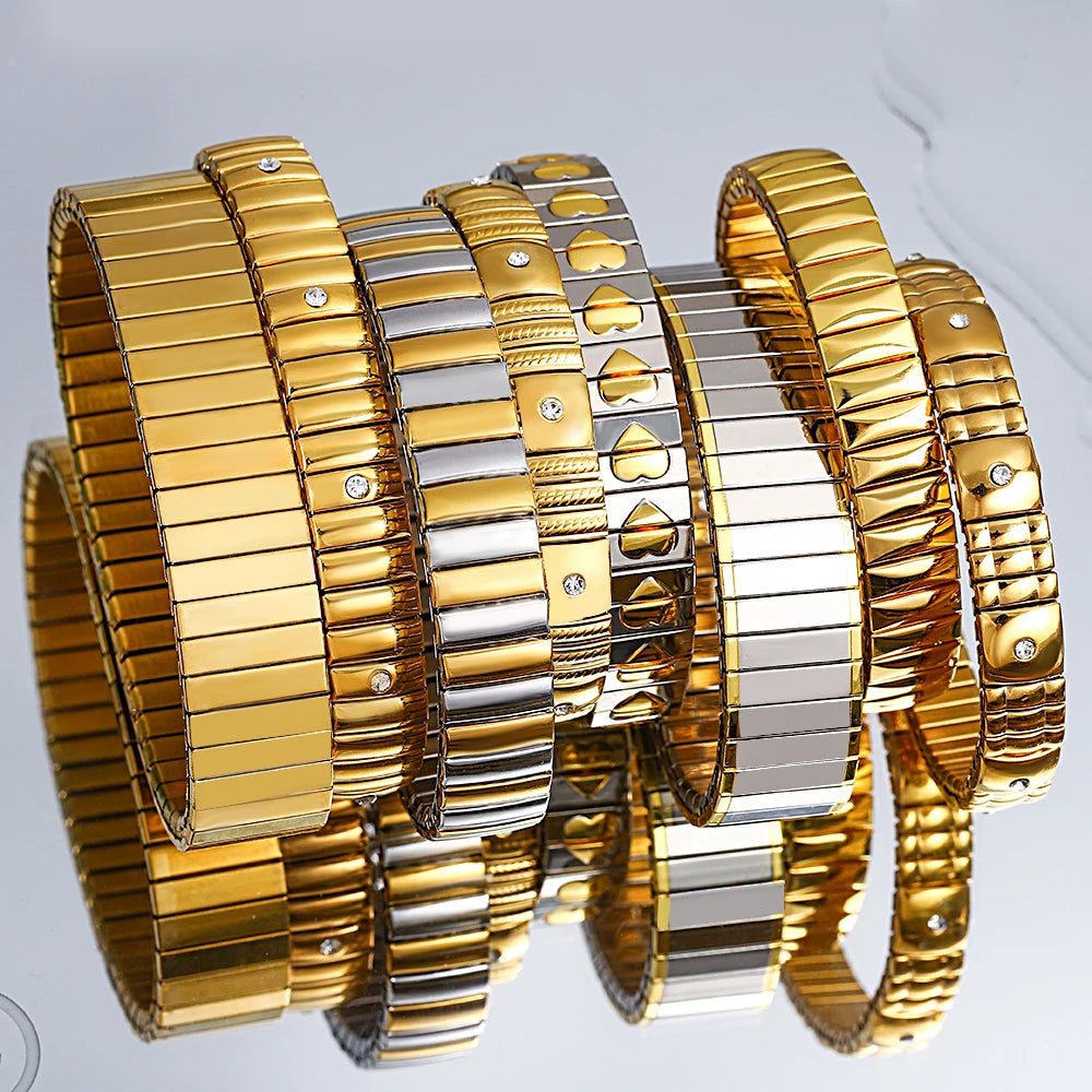 Freetry 18K Gold Plated Stainless Steel Adjustable Bracelet Fashion Elastic Metal Bracelet Trendy Jewelry Accessories Official