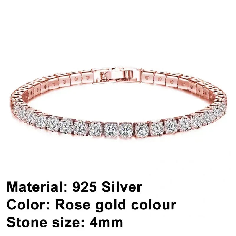 New 925 Pure Silver Rose Gold Bracelet Shining Classic Hip Hop Crystal Tennis Bracelet Women's Jewelry Fashion Wedding Gift