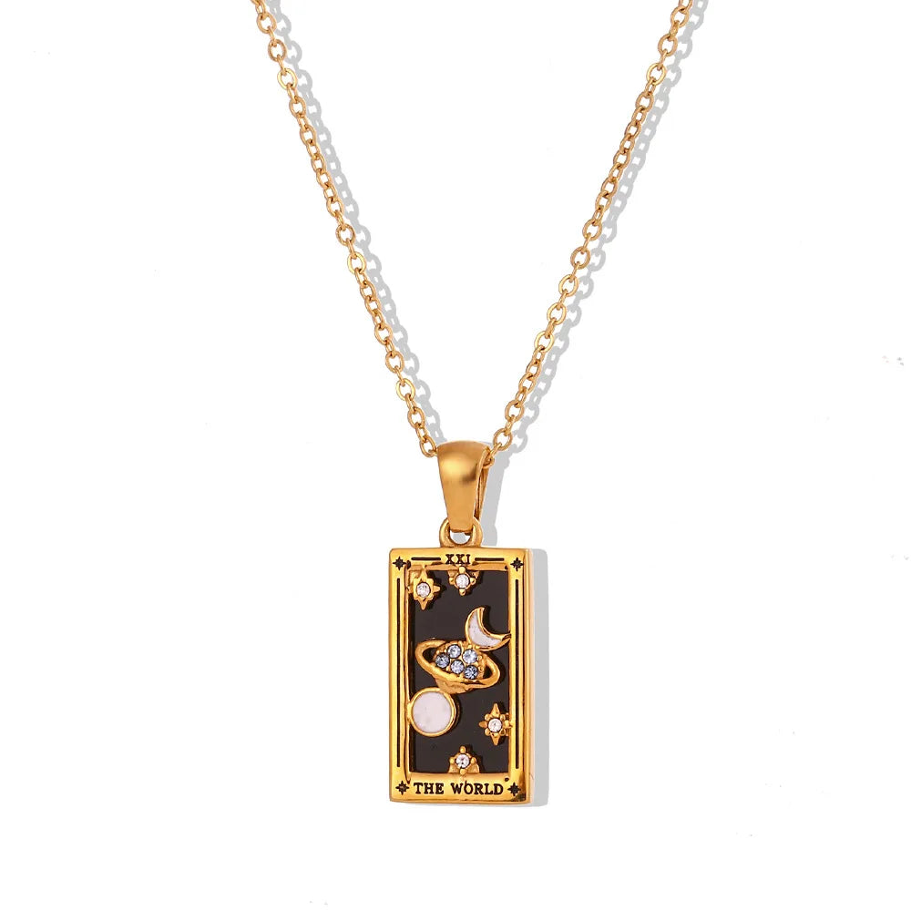 Gold Color Necklace for Women Zircon Christmas Jewelry Colorful Geometric Meaningful Sun Lover Stainless Steel Tarot Necklaces