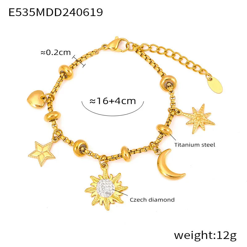 316L Stainless Steel Heart Charm Bracelets For Women 18k Gold Plated Various Pendants With Shining Zircon Women's Hand Bracelet