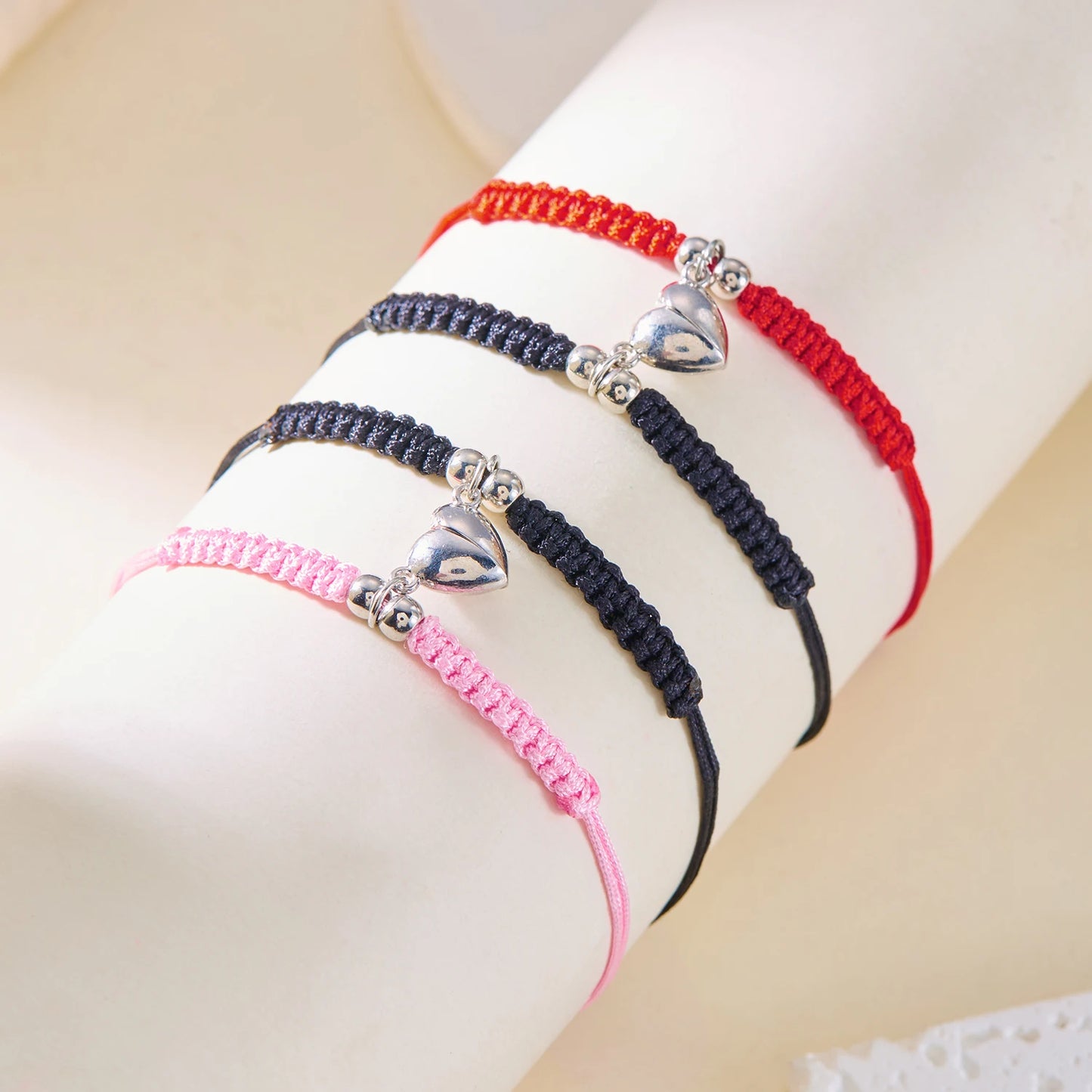 2 PCS Simple Lucky Red Rope Braided Bracelet for Women Men Romantic Heart Magnetic Couple Matching Bracelets Friendship Jewelry