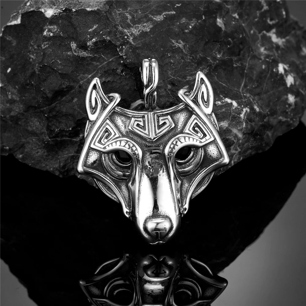 Punk Vikings Celtic Wolf Necklaces Mens Norse Mythology Odin Rune Stainless Steel Animal Pendant Amulet Never Fade Male Jewelry