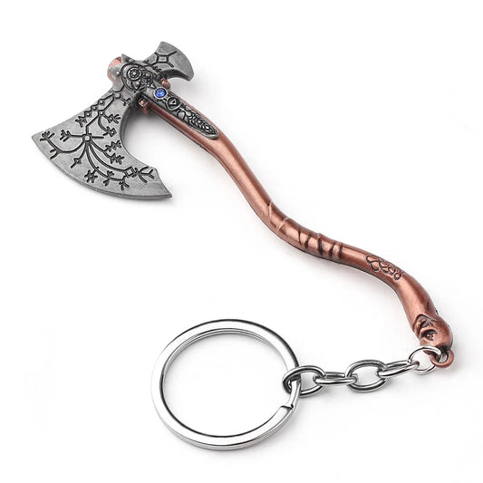 Punk Fashion Jewelry God Of War 4 Kratos Axe Keychains Exquisite Crystal Carved Pattern Axe Pendant Key Holder Souvenir Jewelry