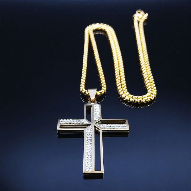 Catholic Crucifix Cross Necklace for Women Men Stainless Steel Christian Religious Male Chain Jewelry colar masculino N4943