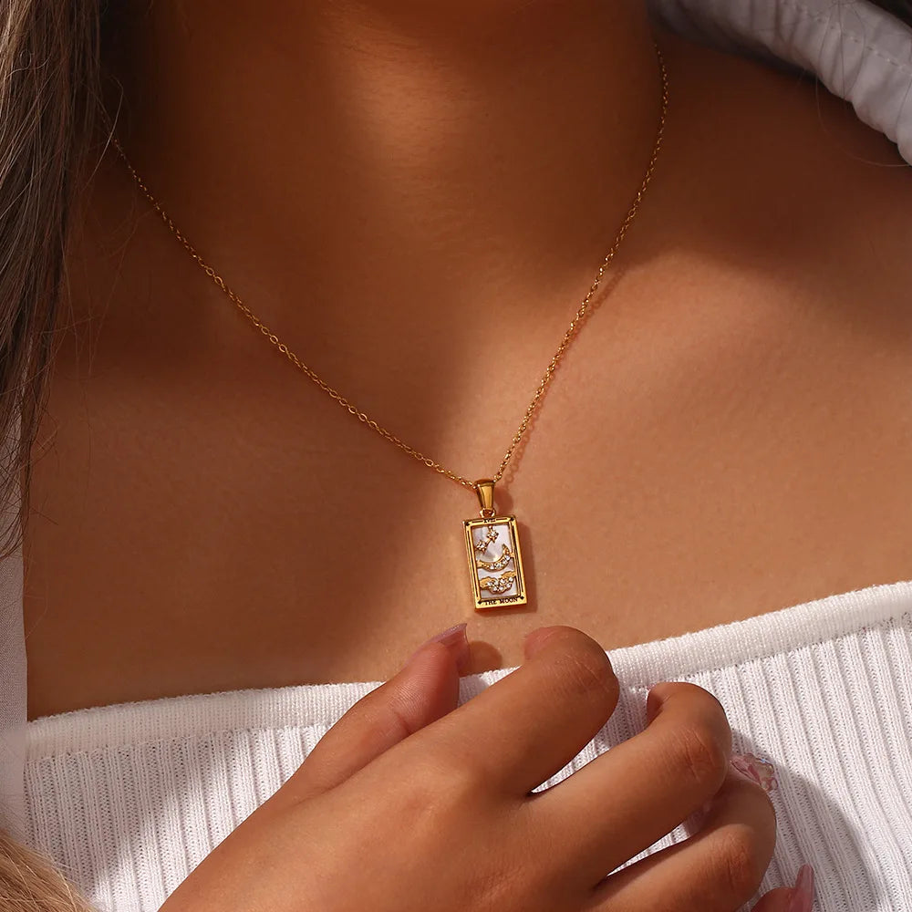 Gold Color Necklace for Women Zircon Christmas Jewelry Colorful Geometric Meaningful Sun Lover Stainless Steel Tarot Necklaces