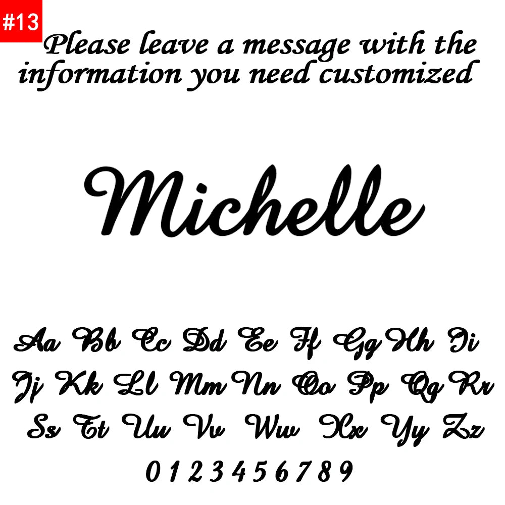 Personalized name stamp with 'Michelle' and customizable text below on a white background.