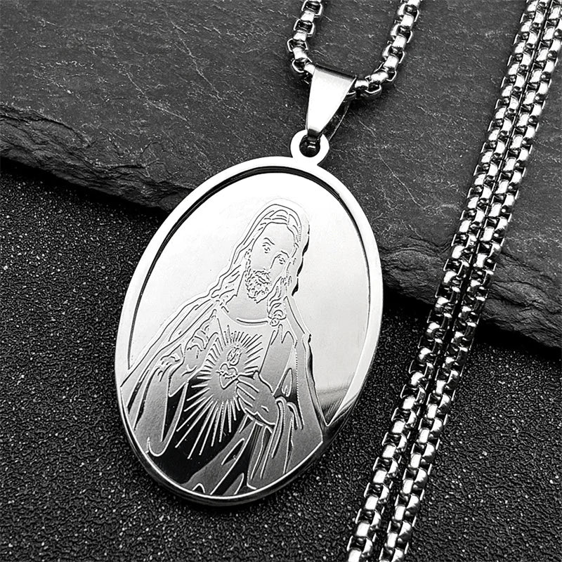 Hip Hop Virgin Mary Medal Our Lady of Guadalupe Necklace Stainless Steel Pendant Necklace Women/Men Jewelry virgen de guadalupe