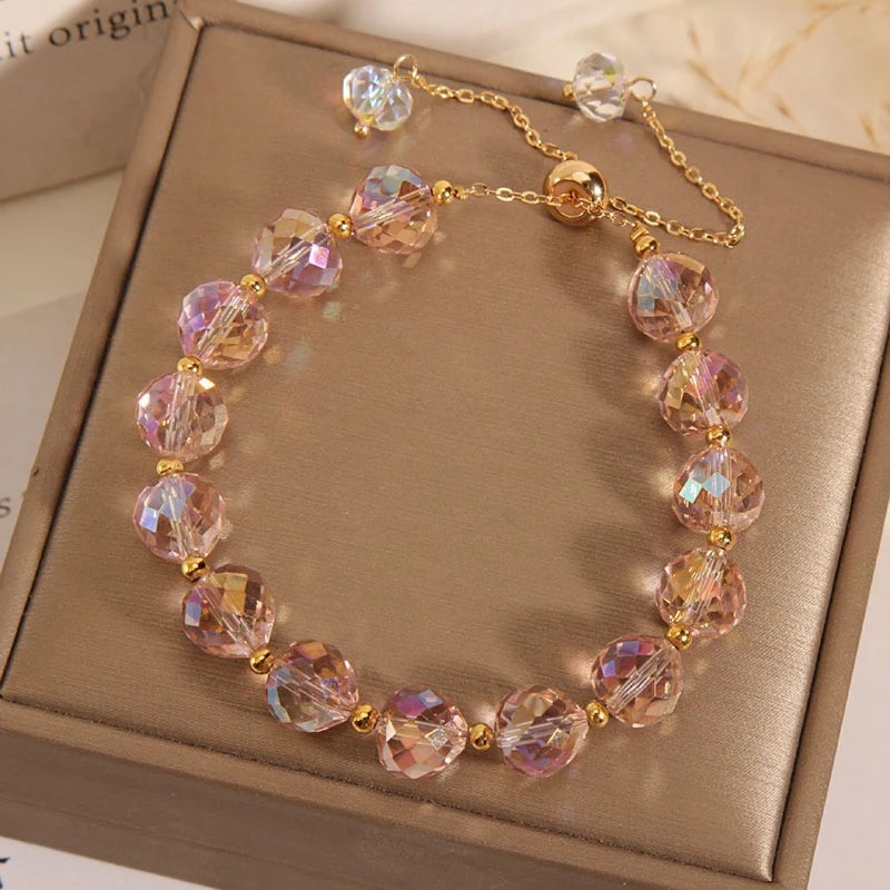 Crystal Woven Female Bracelet New Fashion Shiny Crystal Stone Beads Elasticity Rope Bracelets for Women Sweet Jewelry