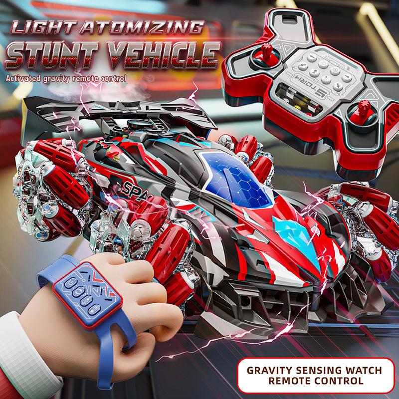 Light atomizing stunt RC car with gravity-sensing remote control watch