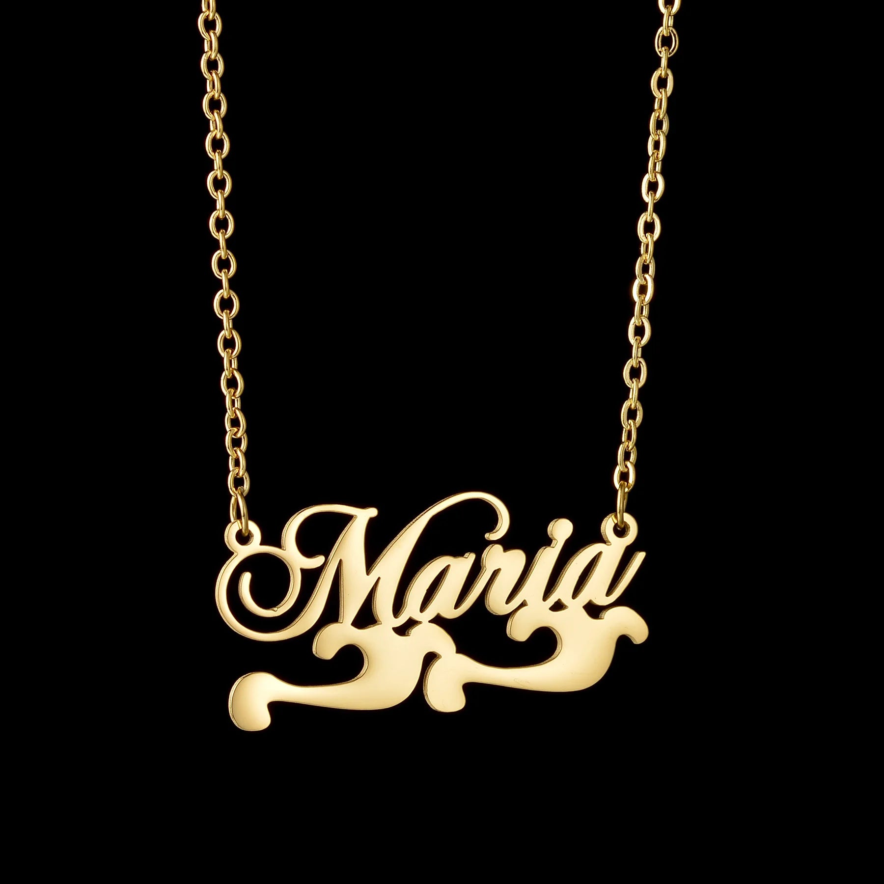 Gold 'Maria' necklace on a black background
