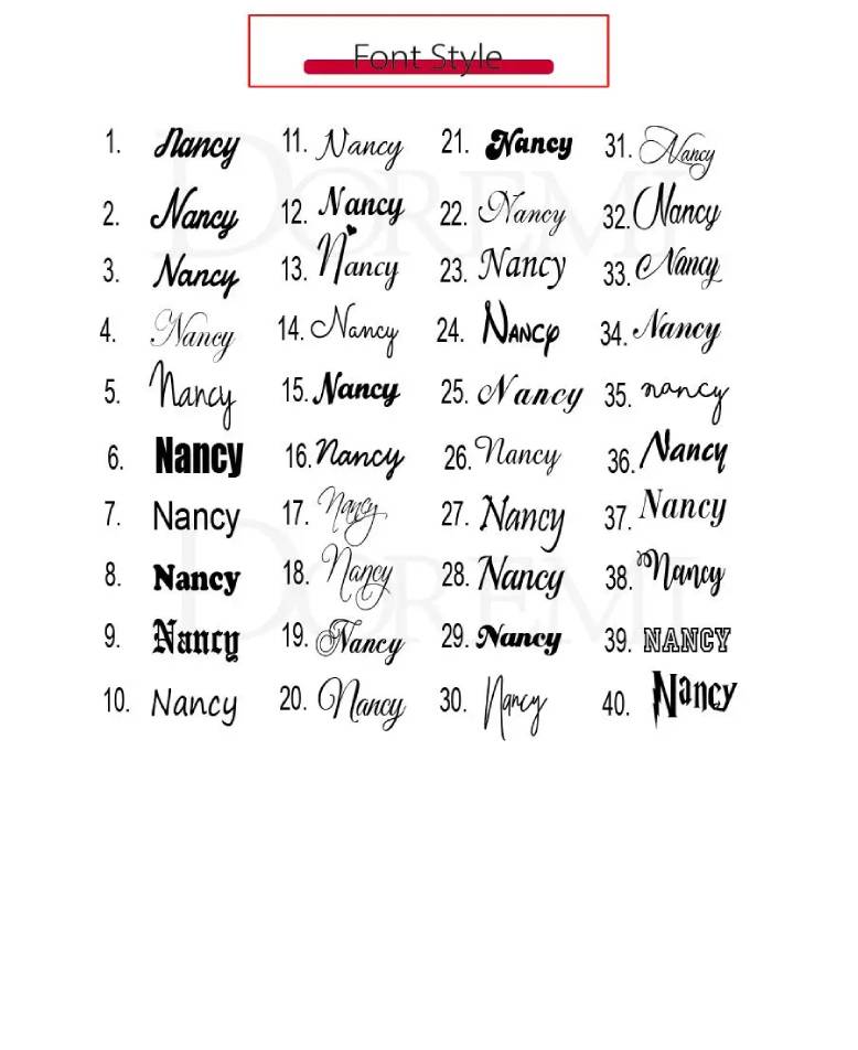 Various styles of the name 'Nancy' displayed in different fonts on a white background.