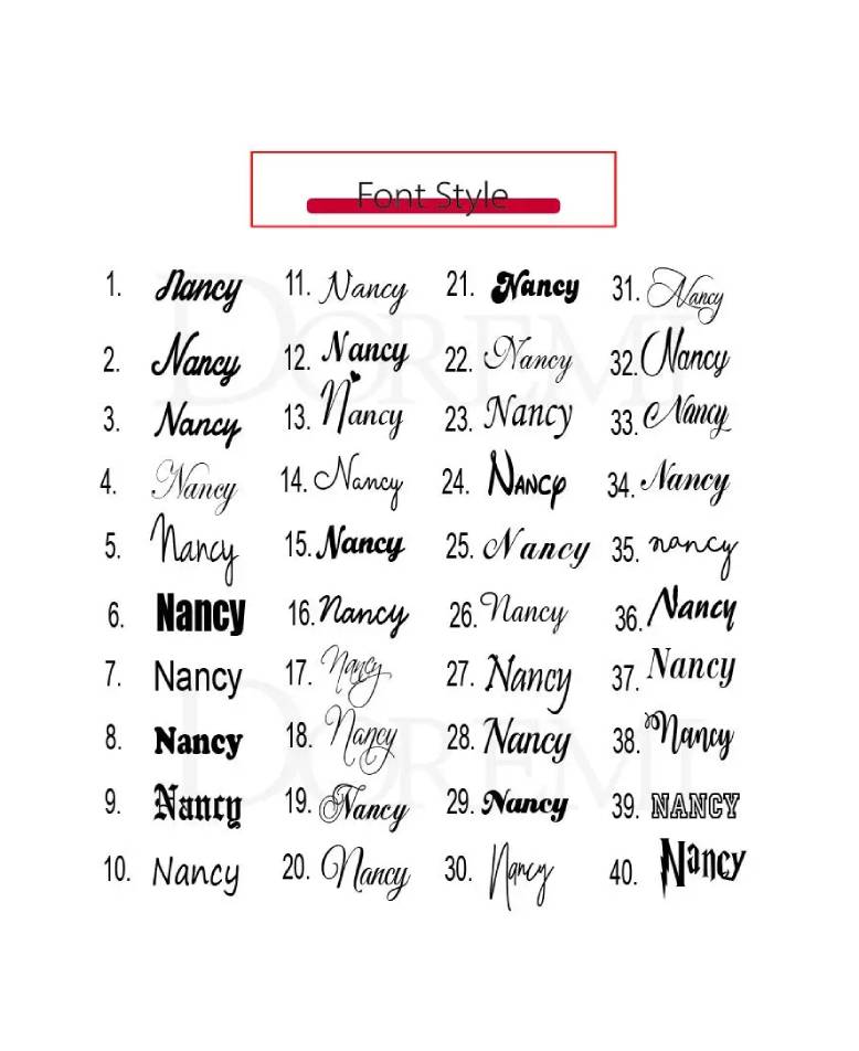 Various styles of the name 'Nancy' displayed in different fonts on a white background.