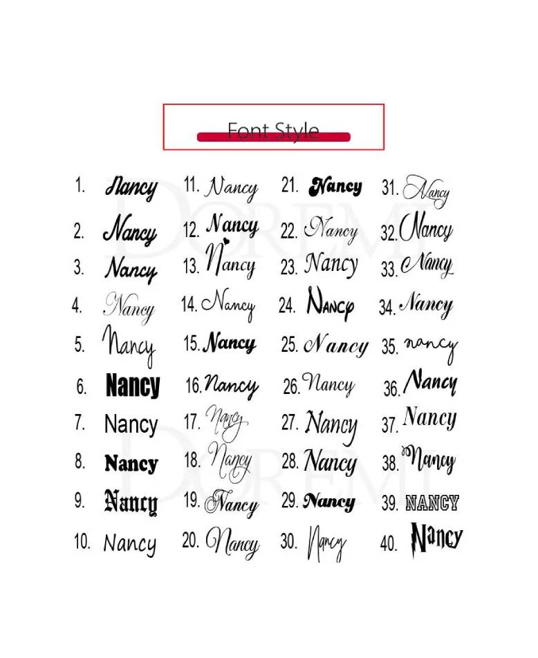Repetition of 'Nancy' in various font styles on a white background