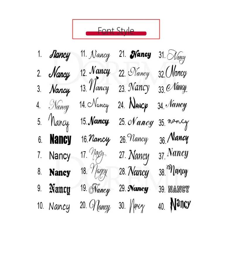 Various styles of the name 'Nancy' displayed in different fonts on a white background.