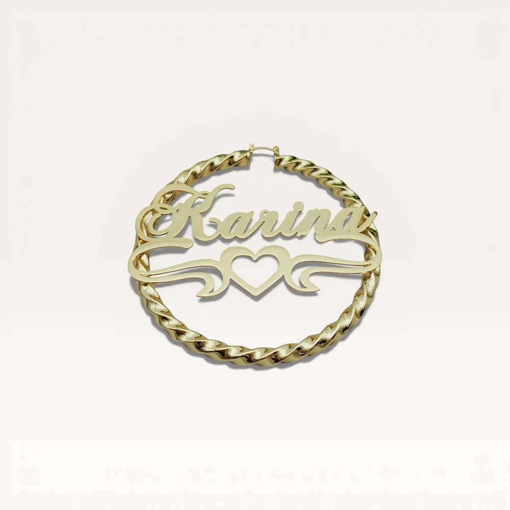 Gold necklace with 'Karina' engraved on a white background