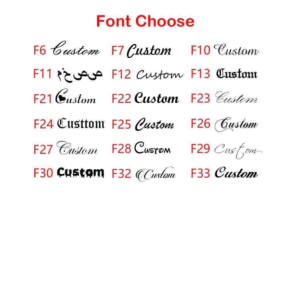 List of custom font choices with numbers and text on a white background